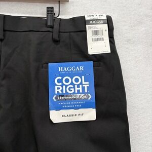 Haggar Cool Right Performance Flex Dress Pants Mens 40x29 Black Classic Fit NWT